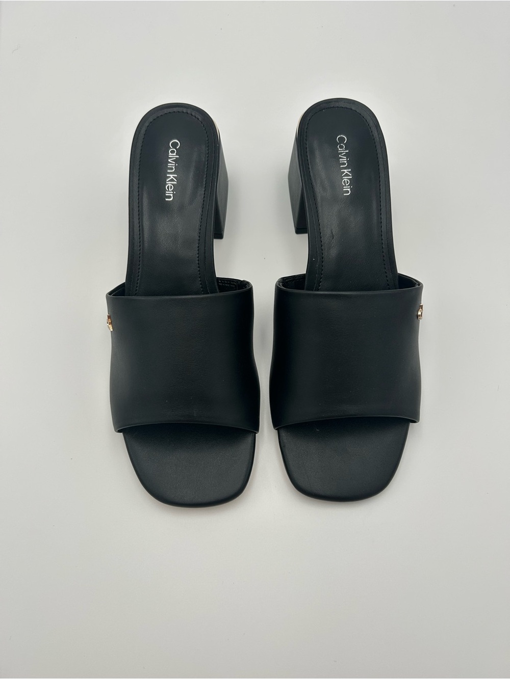 Calvin Klein Black Block Heel Slip On Dress Sandals